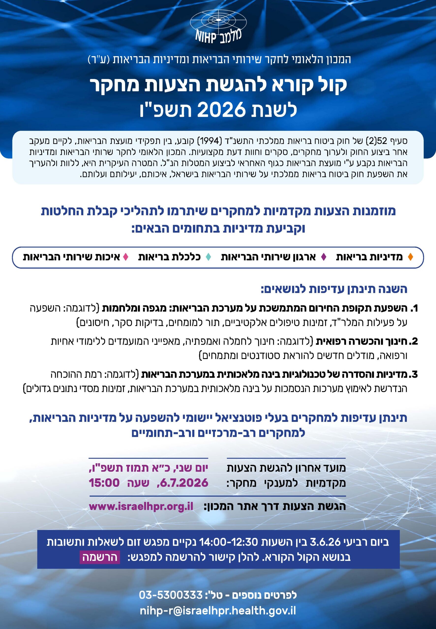 קול קורא להגשת הצעות מקדמיות למענקי מחקר 2026